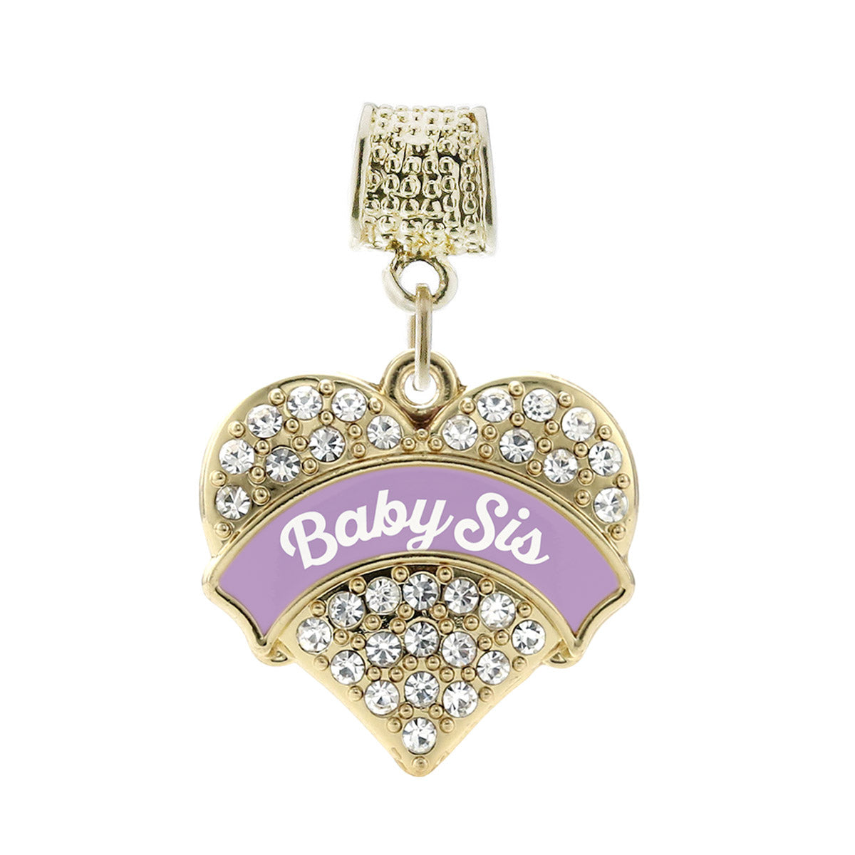 Gold Lavender Baby Sister Pave Heart Memory Charm