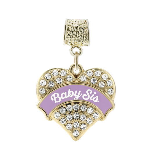 Gold Lavender Baby Sister Pave Heart Memory Charm