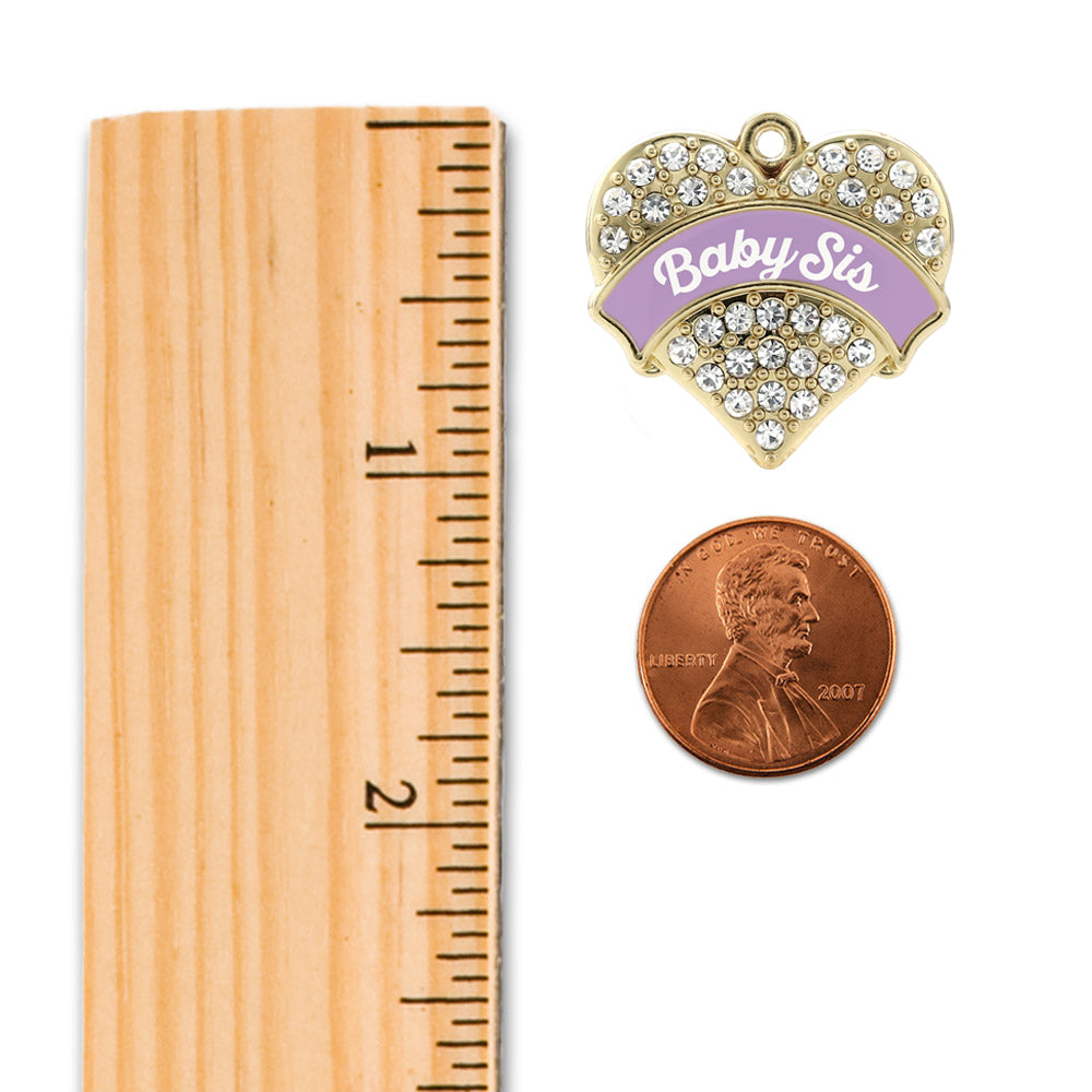 Gold Lavender Baby Sister Pave Heart Memory Charm