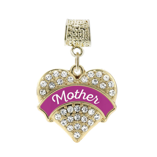 Gold Magenta Mother Pave Heart Memory Charm