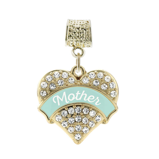 Gold Mint Mother Pave Heart Memory Charm