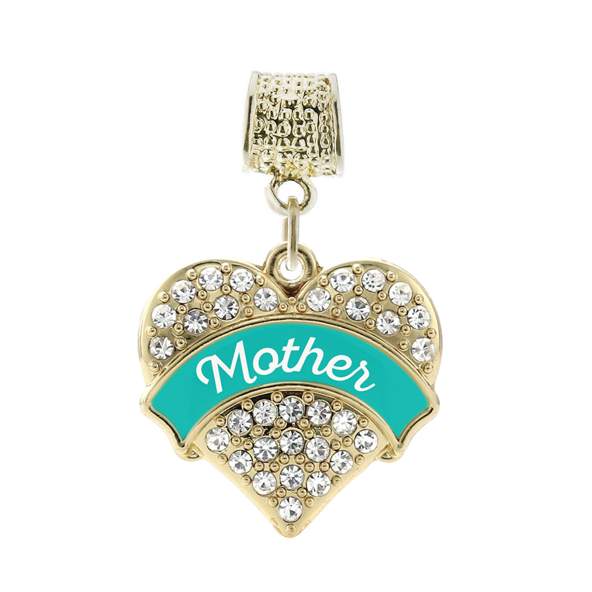 Gold Teal Mother Pave Heart Memory Charm