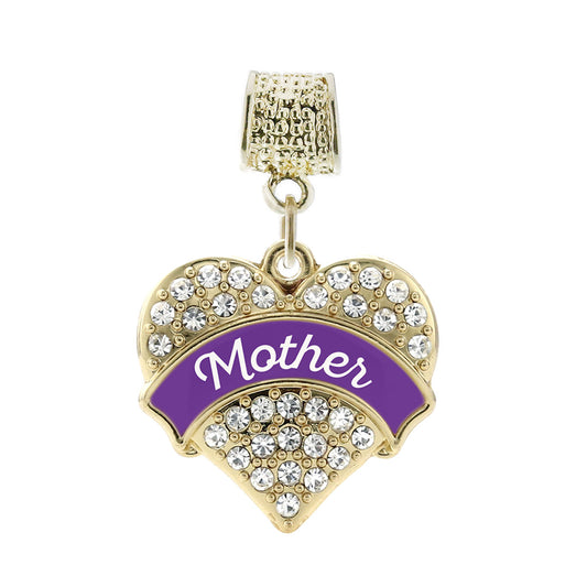 Gold Purple Mother Pave Heart Memory Charm