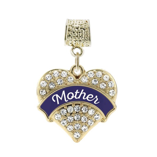 Gold Navy Blue Mother Pave Heart Memory Charm