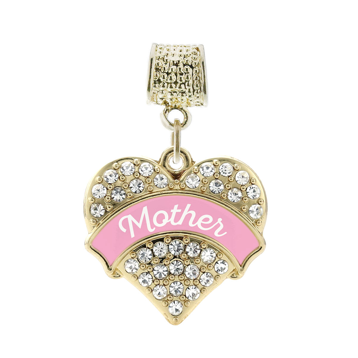 Gold Pink Mother Pave Heart Memory Charm