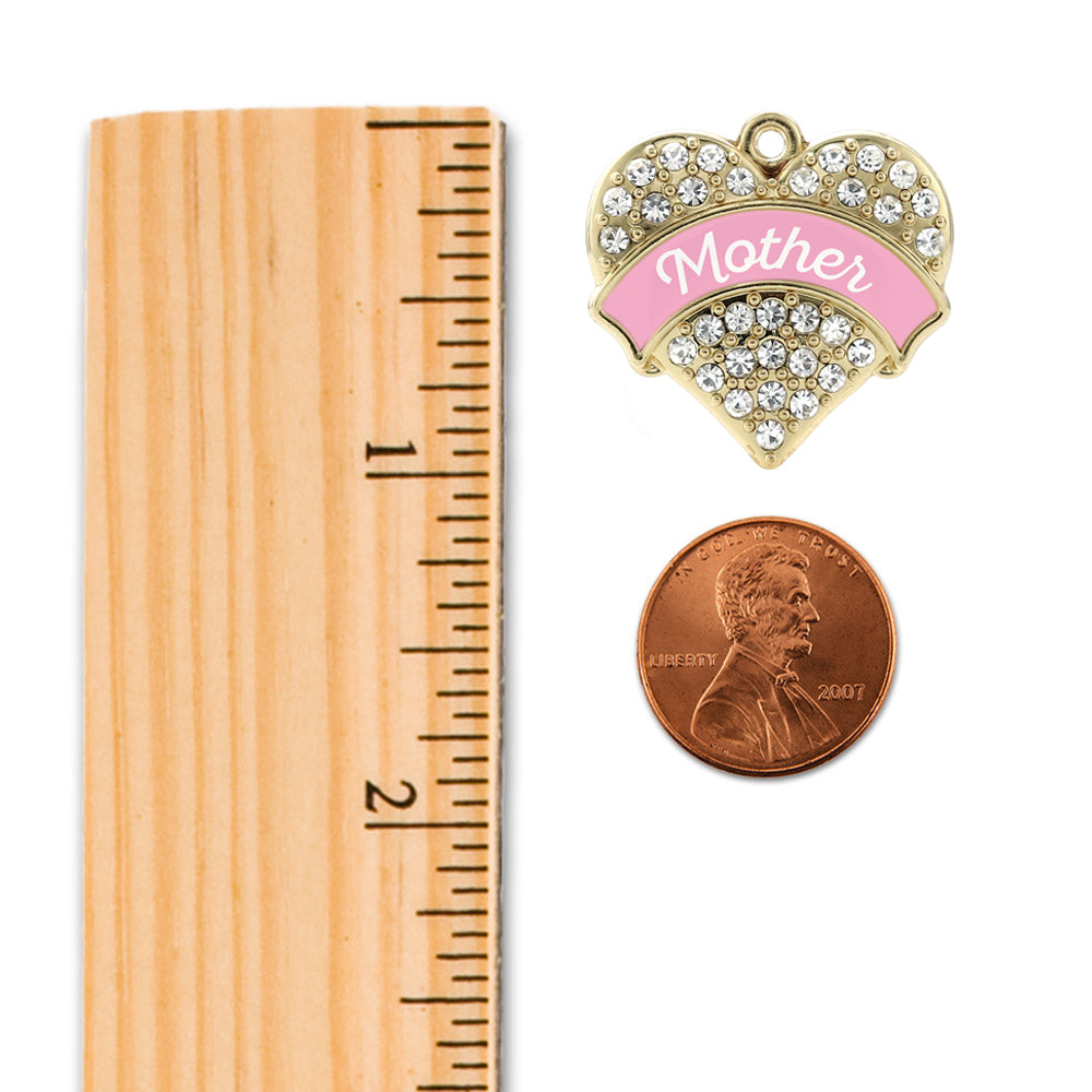 Gold Pink Mother Pave Heart Memory Charm