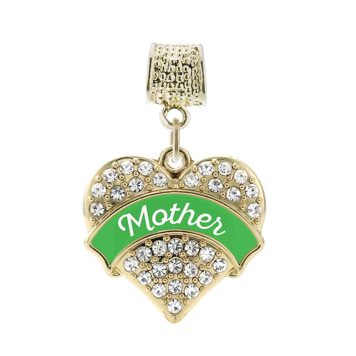 Gold Emerald Green Mother Pave Heart Memory Charm