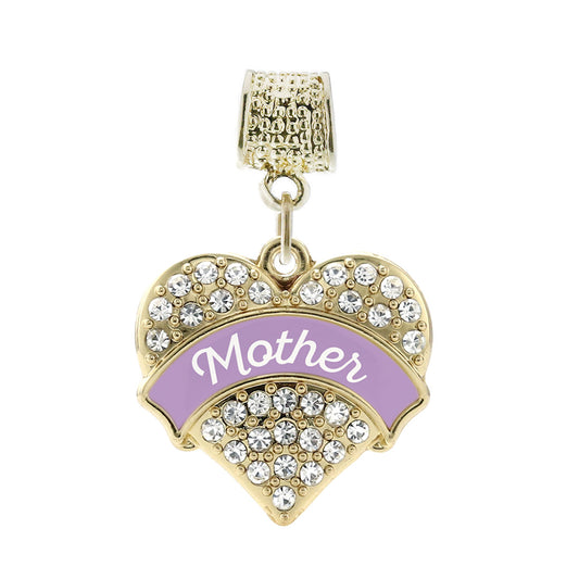 Gold Lavender Mother Pave Heart Memory Charm