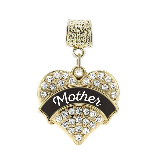 Gold Black and White Mother Pave Heart Memory Charm