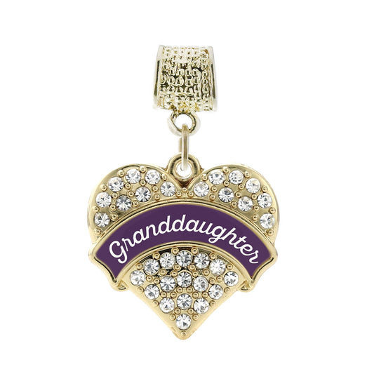 Gold Plum Granddaughter Pave Heart Memory Charm