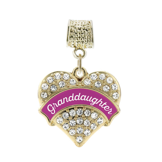 Gold Magenta Granddaughter Pave Heart Memory Charm