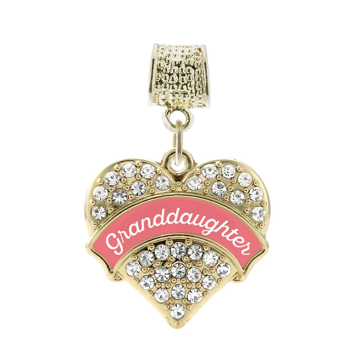 Gold Coral Granddaughter Pave Heart Memory Charm