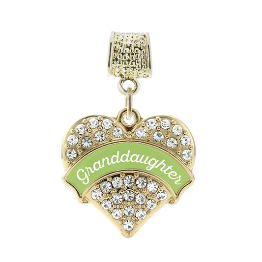 Gold Sage Granddaughter Pave Heart Memory Charm
