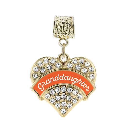 Gold Orange Granddaughter Pave Heart Memory Charm