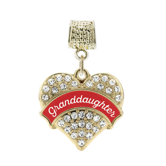 Gold Red Granddaughter Pave Heart Memory Charm