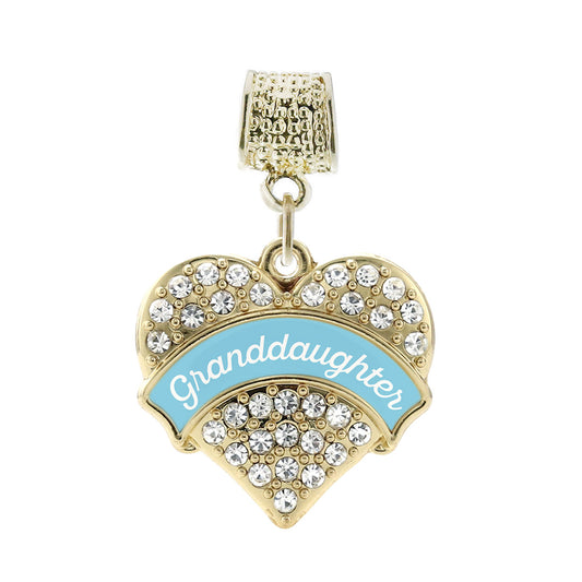 Gold Light Blue Granddaughter Pave Heart Memory Charm