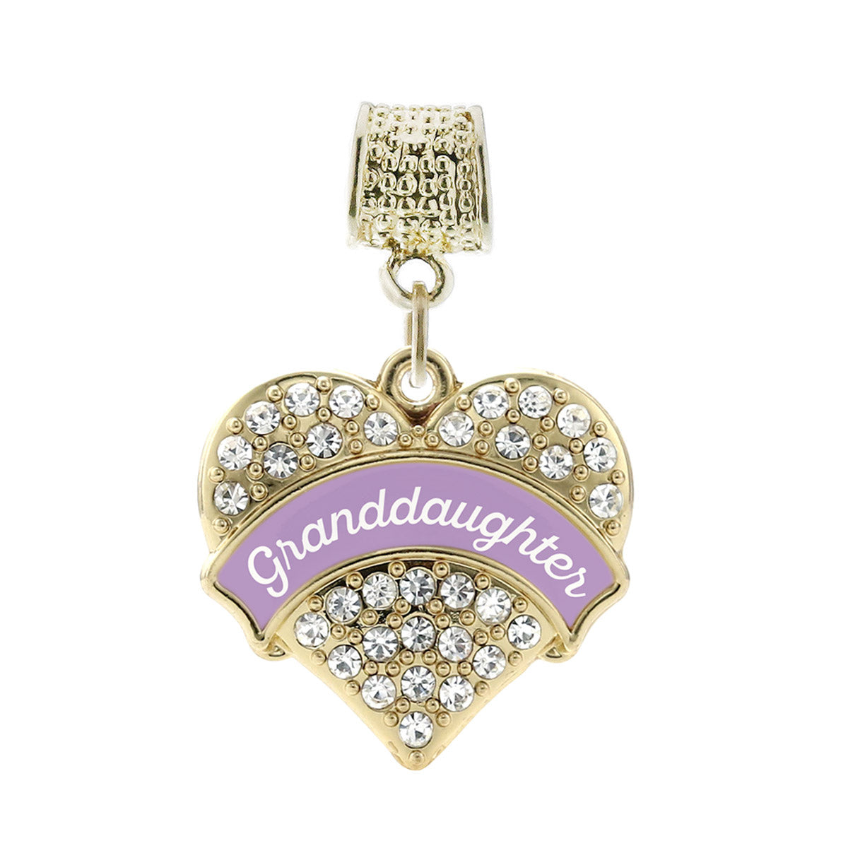 Gold Lavender Granddaughter Pave Heart Memory Charm