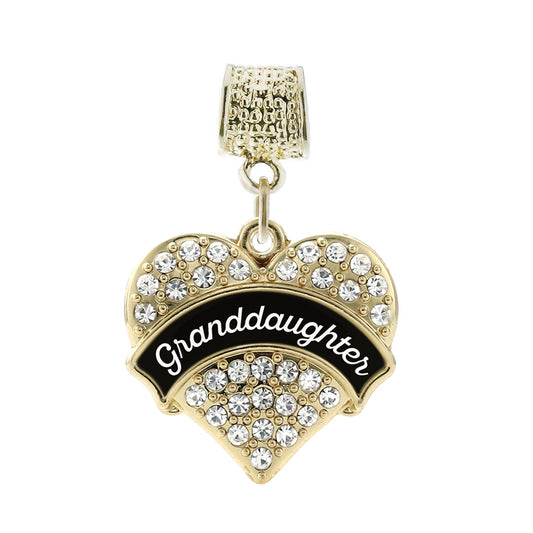 Gold Black and White Granddaughter Pave Heart Memory Charm