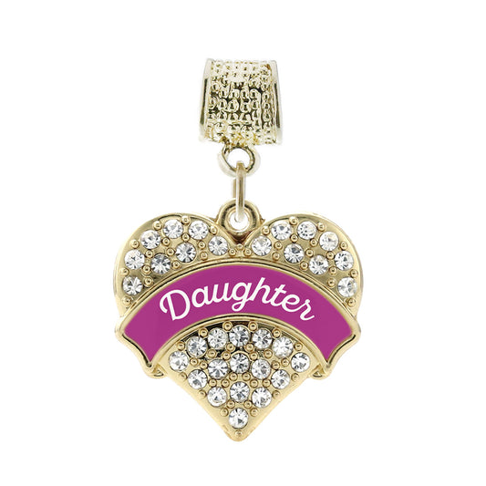 Gold Magenta Daughter Pave Heart Memory Charm