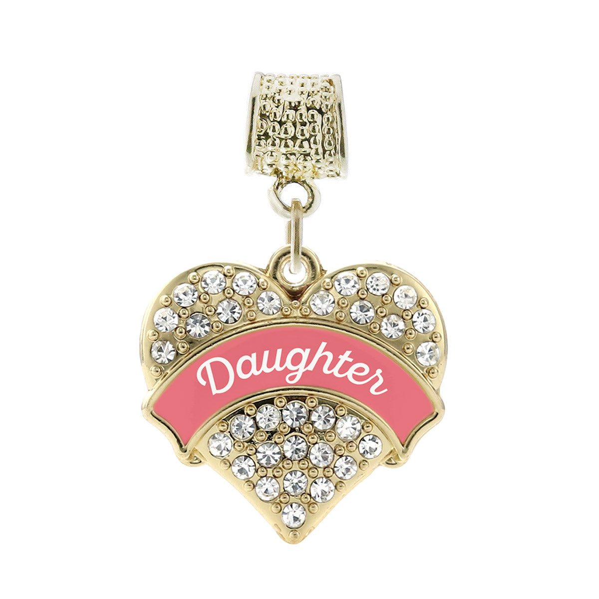 Gold Coral Daughter Pave Heart Memory Charm