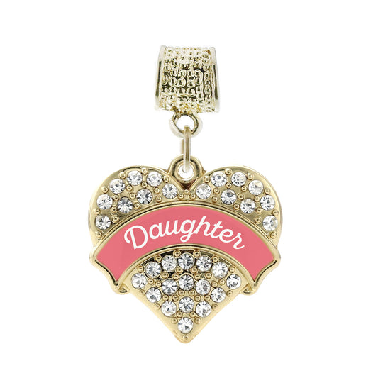 Gold Coral Daughter Pave Heart Memory Charm