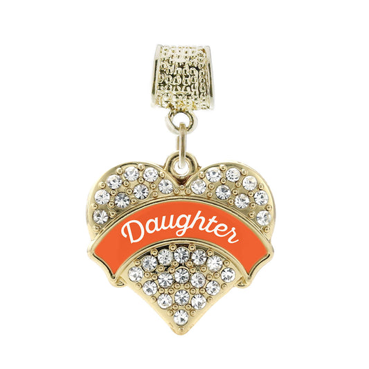 Gold Orange Daughter Pave Heart Memory Charm