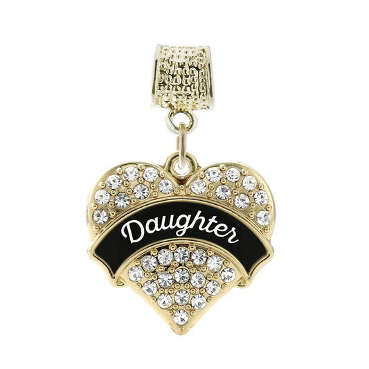 Gold Black and White Daughter Pave Heart Memory Charm
