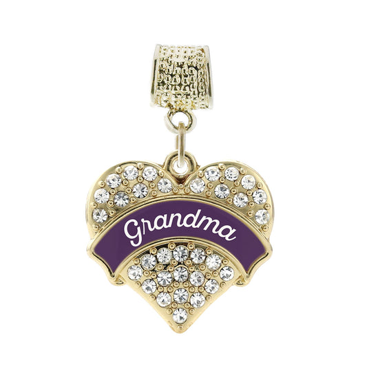 Gold Plum Grandma Pave Heart Memory Charm