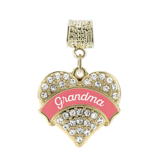 Gold Coral Grandma Pave Heart Memory Charm