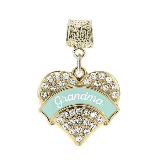 Gold Mint Grandma Pave Heart Memory Charm