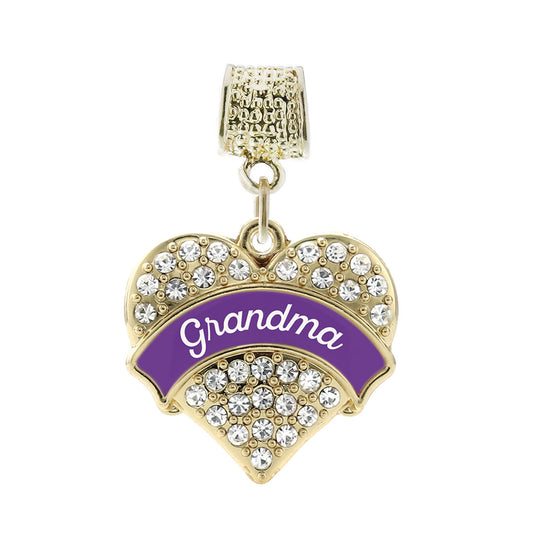 Gold Purple Grandma Pave Heart Memory Charm