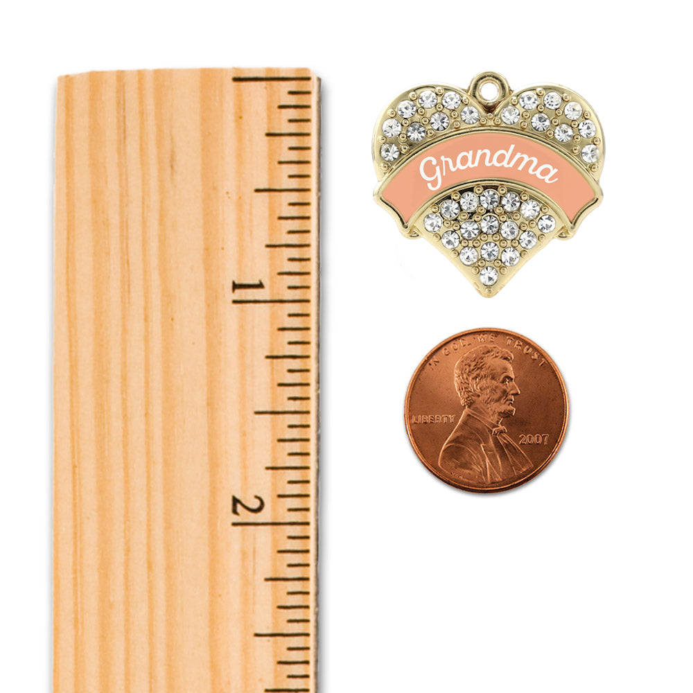 Gold Peach Grandma Pave Heart Memory Charm