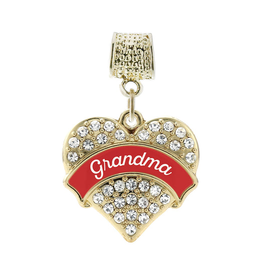 Gold Red Grandma Pave Heart Memory Charm