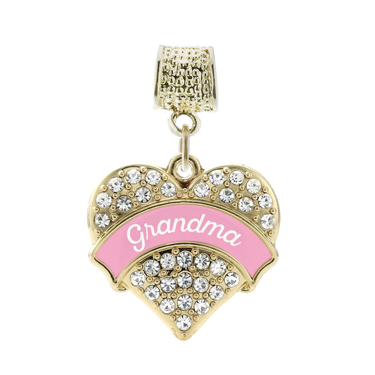 Gold Pink Grandma Pave Heart Memory Charm