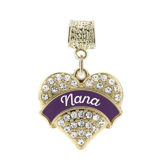 Gold Plum Nana Pave Heart Memory Charm