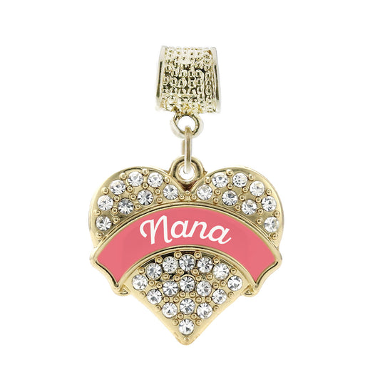 Gold Coral Nana Pave Heart Memory Charm