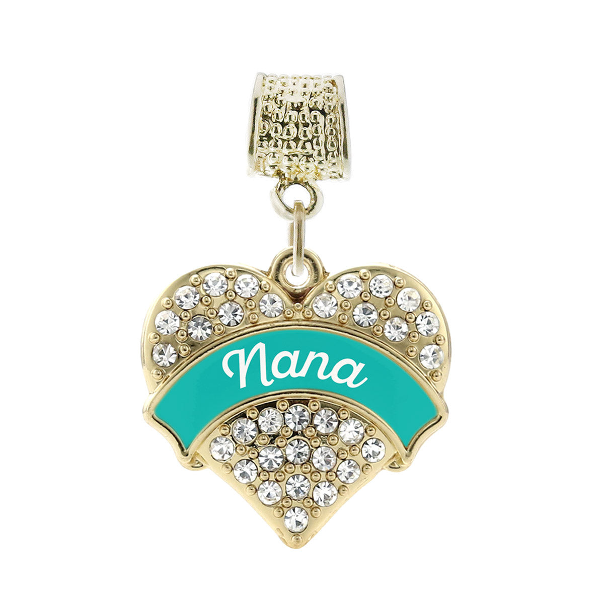 Gold Teal Nana Pave Heart Memory Charm