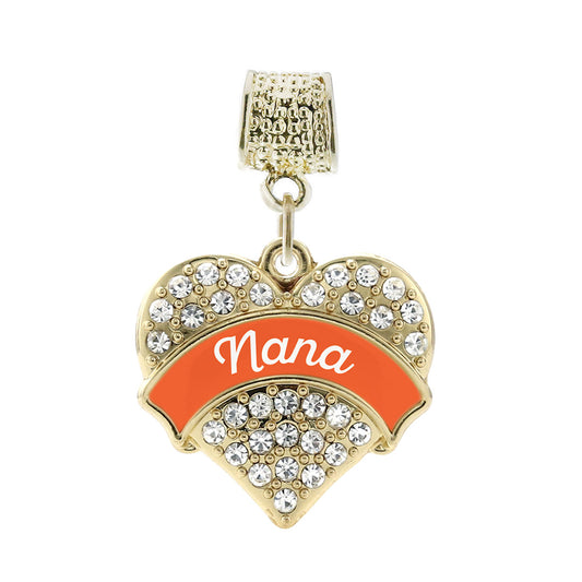Gold Orange Nana Pave Heart Memory Charm