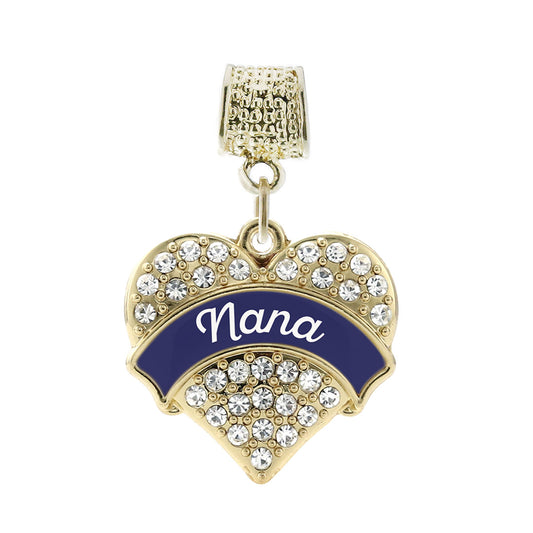 Gold Navy Blue Nana Pave Heart Memory Charm