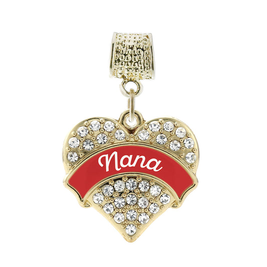 Gold Red Nana Pave Heart Memory Charm