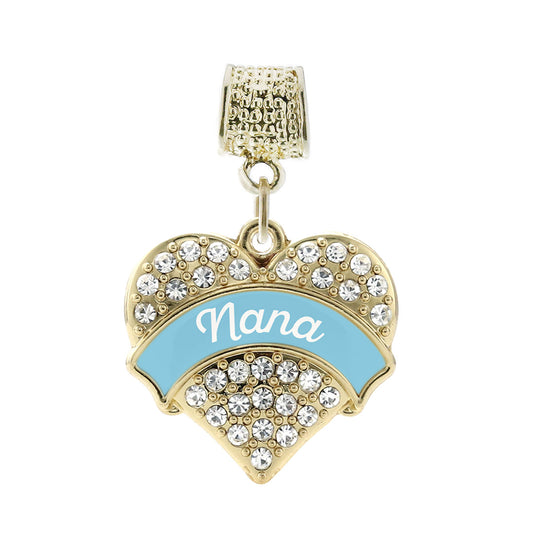 Gold Light Blue Nana Pave Heart Memory Charm