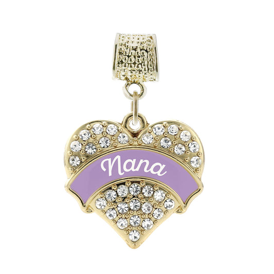 Gold Lavender Nana Pave Heart Memory Charm