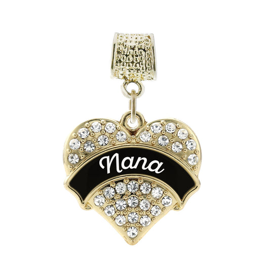 Gold Black and White Nana Pave Heart Memory Charm