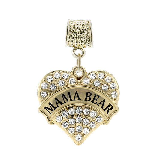 Gold Mama Bear Pave Heart Memory Charm