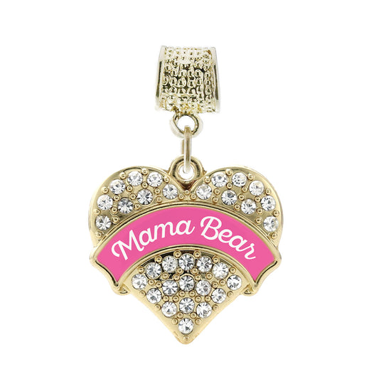Gold Pink Script Mama Bear Pave Heart Memory Charm