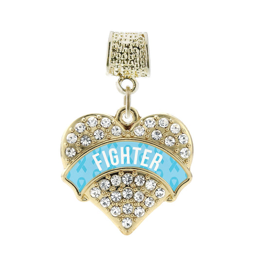 Gold Light Blue Fighter Pave Heart Memory Charm