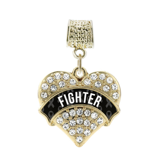 Gold Black Fighter Pave Heart Memory Charm