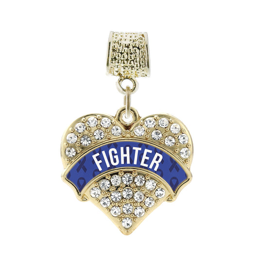 Gold Blue Fighter Pave Heart Memory Charm