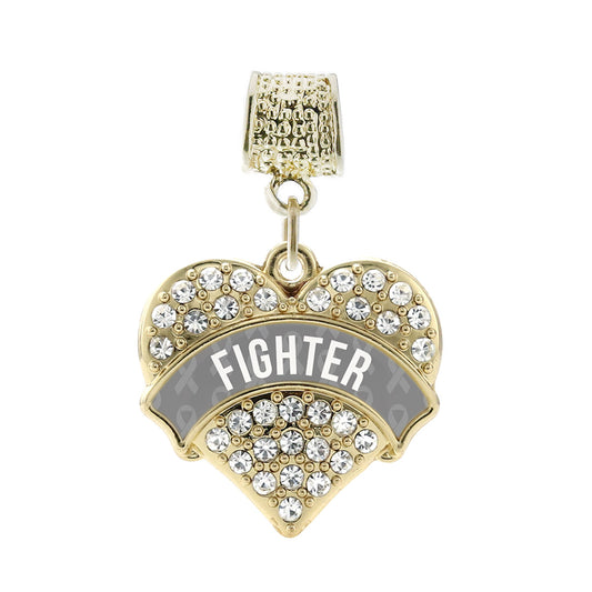 Gold Gray Fighter Pave Heart Memory Charm