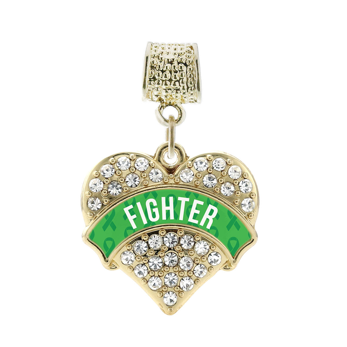 Gold Green Fighter Pave Heart Memory Charm